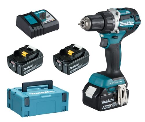 Makita Akku-Bohrschrauber DDF484RT3J, 18V, mit 3x 5,0Ah Akkus, bürstenloser Motor, kompakt und leistungsstark für präzises Bohren und Schrauben.