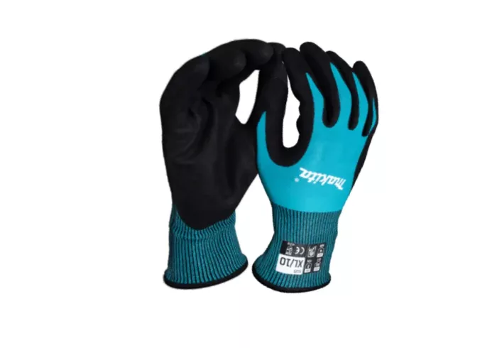 Makita Handschuhe mit Nitril-Beschichtung, Kurzform, ideal für präzise Arbeiten und Schutz bei handwerklichen Tätigkeiten.