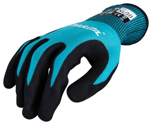 Makita Handschuhe mit Nitril-Beschichtung, Kurzform, ideal für präzise Arbeiten und Schutz bei handwerklichen Tätigkeiten.