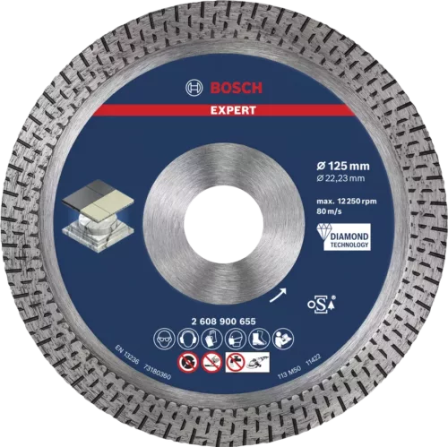 Bosch Diamanttrennscheibe 125 mm EXPERT Hard Ceramic, ideal für präzise Schnitte in harter Keramik und Feinsteinzeug.