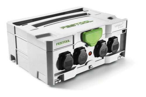 Festool SYS-PowerHub mit 10 m Kabel, 4 Steckdosen und kompakter Systainer-Aufbewahrung.